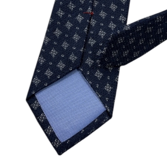 FRANCO BASSI Navy/Silver Geometric Silk LUXURY Slim Tie HANDMADE ITALY - Picture 5 of 5